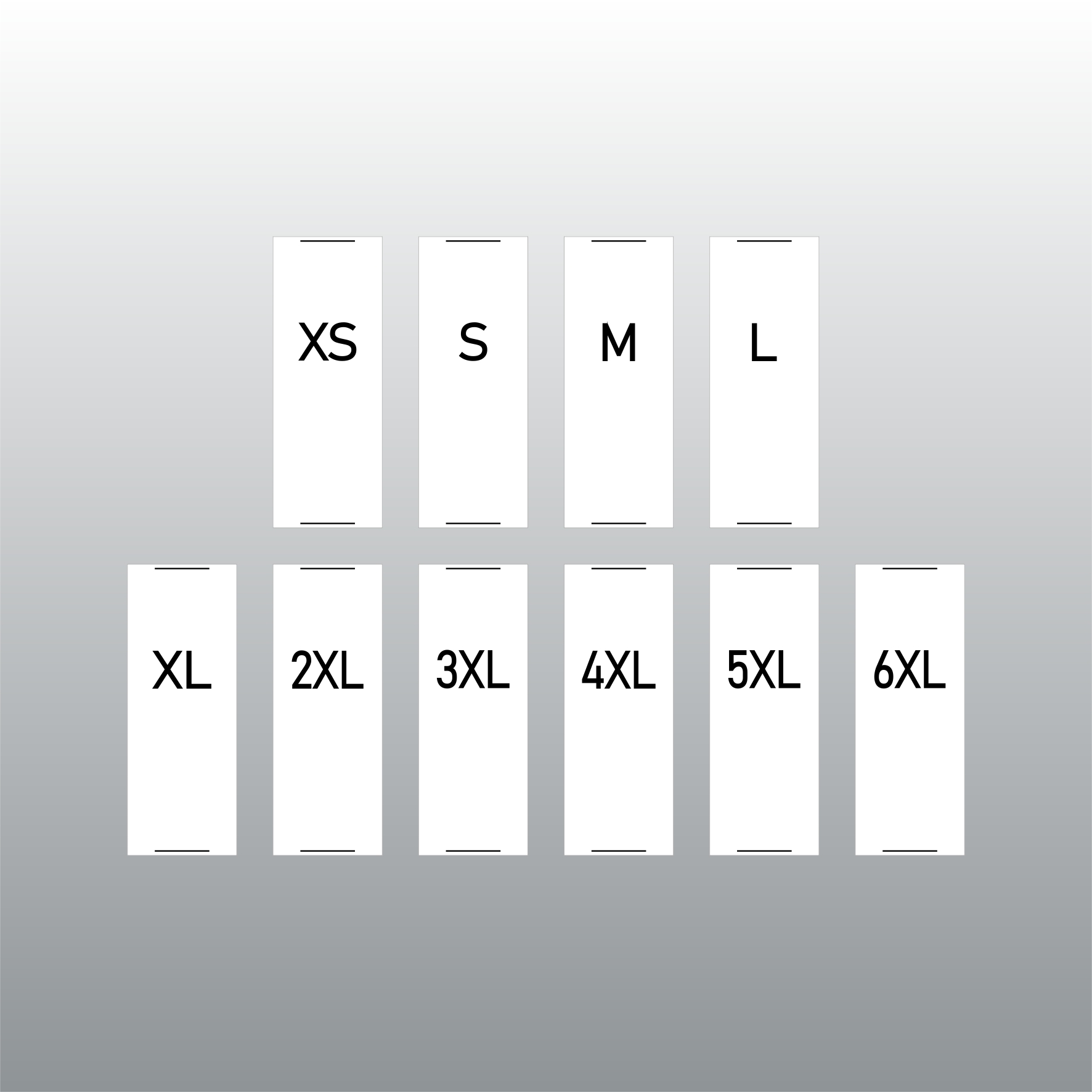 **15mm laiused suurussildid XS-6XL, 20tk/kmpl.