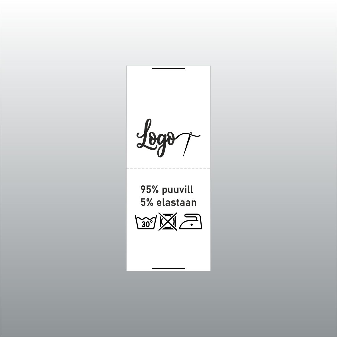 25mm laiune, valge satiinsilt. Logo ja hooldusmärkidega.